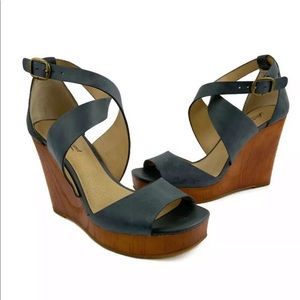Lucky Brand Navy Blue Lyndell Wood Strapy Sandal